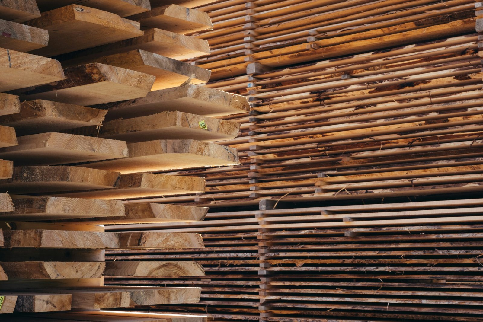Stacked timber boards